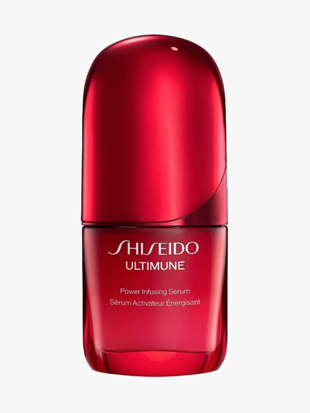 Shiseido Ultimune Power Infusing Serum in branded component on a light gray background